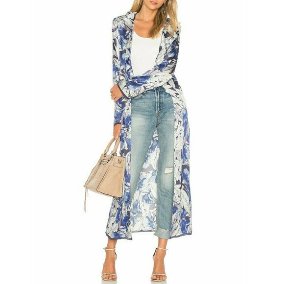 TULAROSA Drucilla duster long sleeve ruffle wrap kimono in midnight floral Sz S - Picture 12 of 12